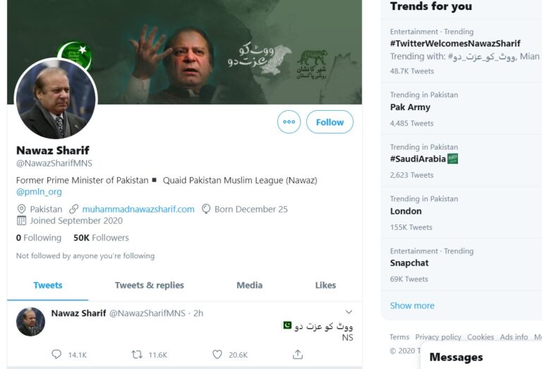 Former Prime Minister of Pakistan Mian Nawaz Sharif joins Twitter Officially