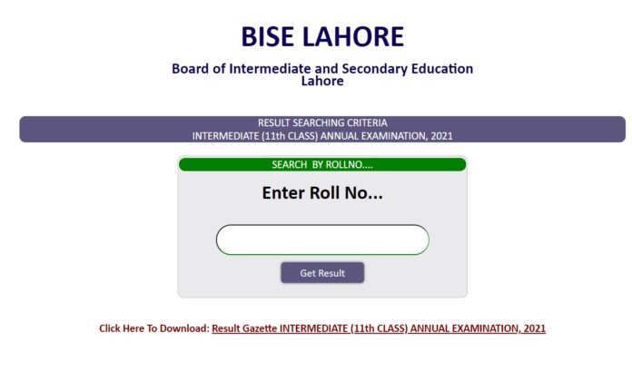 BISE Lahore Board 11th Class Result 2021