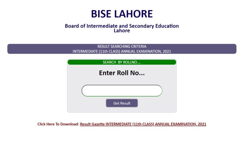 BISE Lahore Board 11th Class Result 2021
