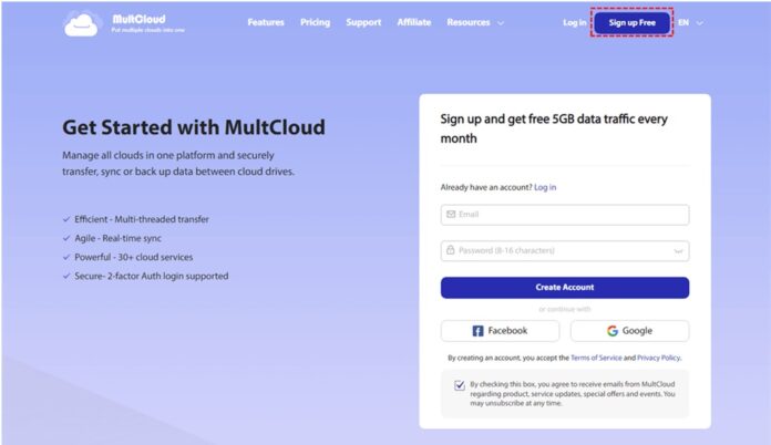 Create a MultCloud account