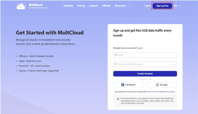 Create a MultCloud account