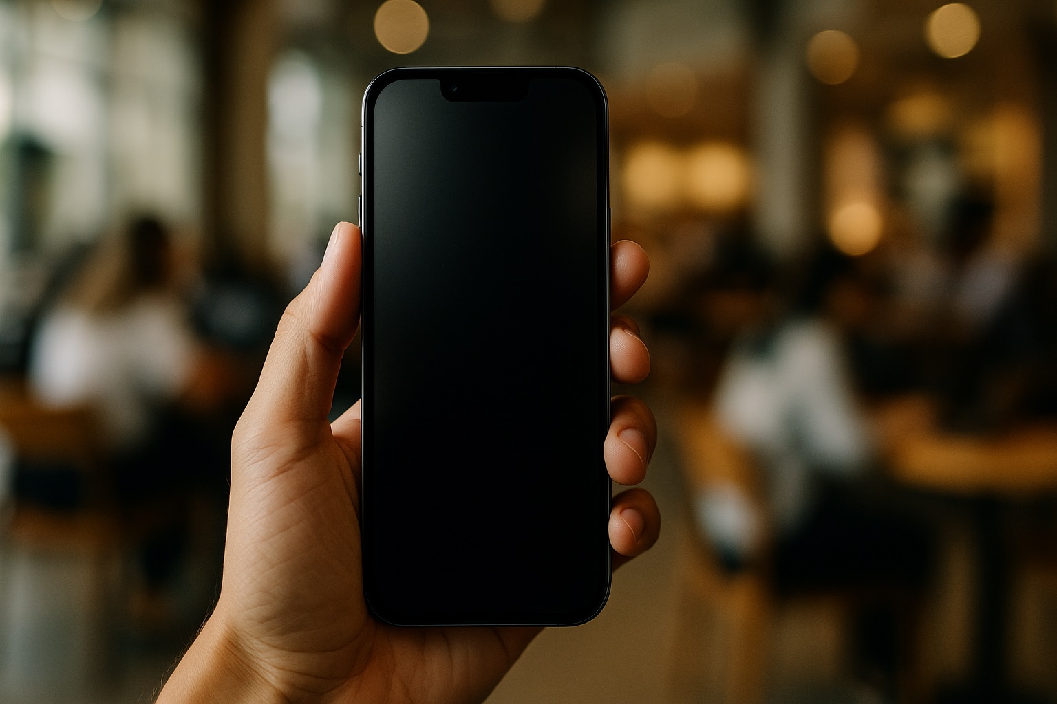 Person using iPhone with privacy tempered glass in cafe