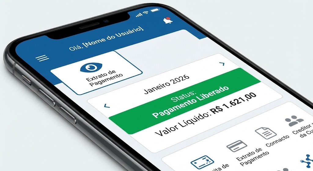 Captura de tela do aplicativo Meu INSS mostrando o extrato de pagamento de Janeiro de 2026 com status 'Pagamento Liberado' e o novo valor do salário mínimo.