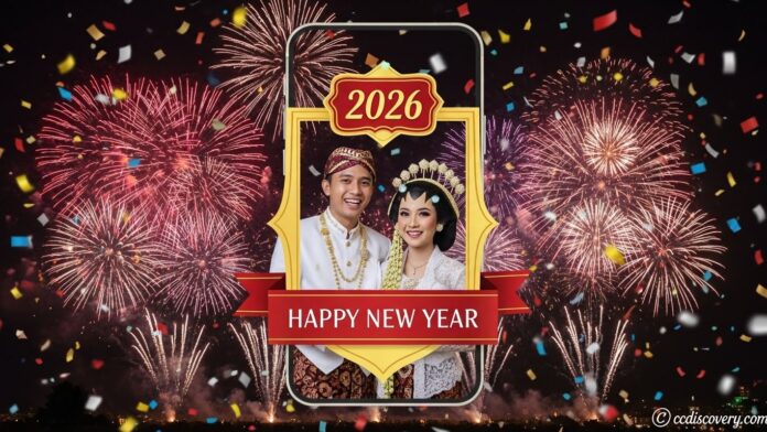 Link Twibbon Tahun Baru 2026 bingkai foto gratis desain keren ccdiscovery.com.